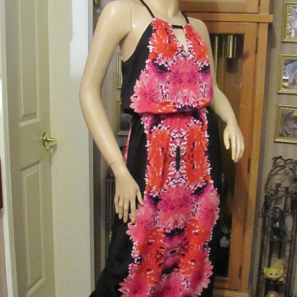 J.F.W Just For Wraps Black & Pink F Maxi Dress S/M